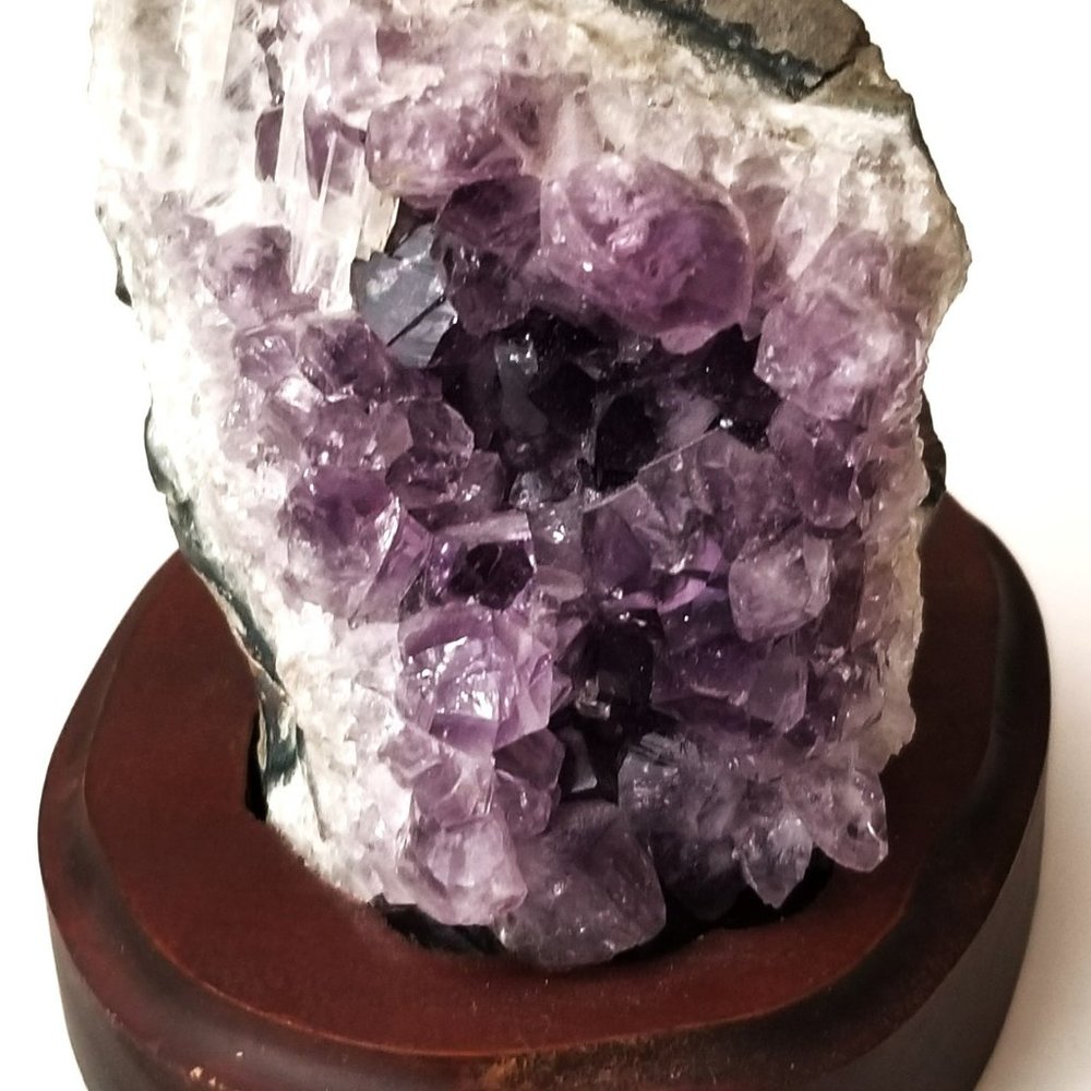 Natural Amethyst Cluster on Wooden Base - Picture 6 of 8
